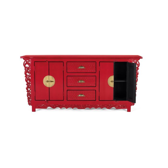 GINER Y COLOMER Buffet 2 portes et 3 tiroirs en bois de manguier rouge - 180 cm de long, 84 cm de haut, 40 cm de large 2 GINER Y COLOMER Buffet 2 portes et 3 tiroirs en bois de manguier rouge - 180 cm de long, 84 cm de haut, 40 cm de large 2