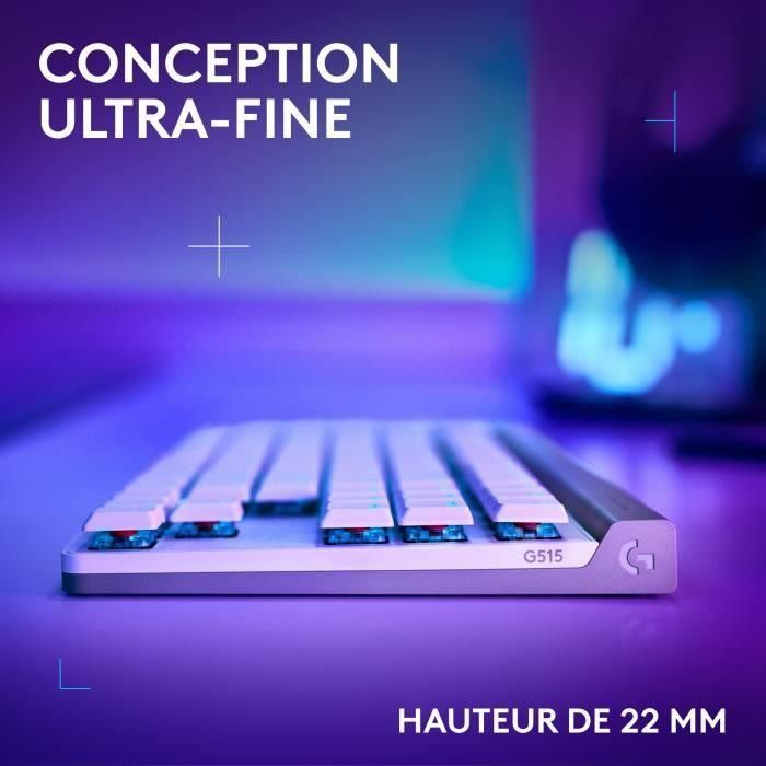 Clavier gamer - Sans fil - Logitech G - G515 TKL Lightspeed - AZERTY - Mécanique tactile - Rétroéclairé - Blanc 3 Clavier gamer - Sans fil - Logitech G - G515 TKL Lightspeed - AZERTY - Mécanique tactile - Rétroéclairé - Blanc 3