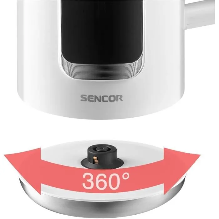 Sencor SWK 0950WH Bouilloire électrique 1.7 L 2200 W, réglage température 40-100°C, écran LED tactile, double paroi inox/plastique, triple sécurité et maintien au chaud