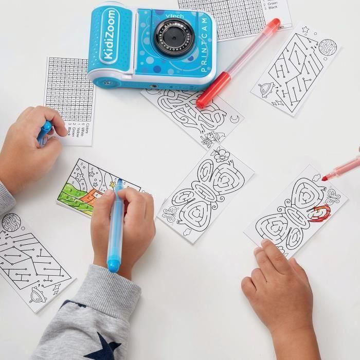 VTech KidiZoom Print Cam Bleu, Appareil photo enfant a impression instantanée, photo, selfie, vidéo, écran couleur, filtres et Effet 3