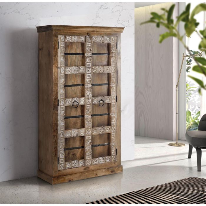 GINER Y COLOMER Armario en bois de mangle avec détails sculptés main - 2 portes, étagères, dimensions 180x100x45 cm 7 GINER Y COLOMER Armario en bois de mangle avec détails sculptés main - 2 portes, étagères, dimensions 180x100x45 cm 7