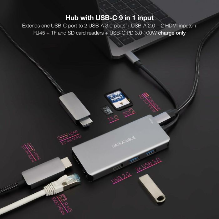 Hub USB NANOCABLE 10.16.1009 Gris (1 Unité) 9 Hub USB NANOCABLE 10.16.1009 Gris (1 Unité) 9