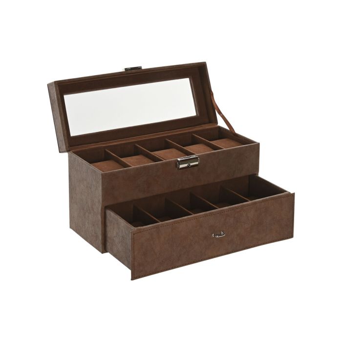 Boîte à bijoux Home ESPRIT Marron Polyuréthane Verre Bois MDF 27,5 X 11 X 15,5 CM