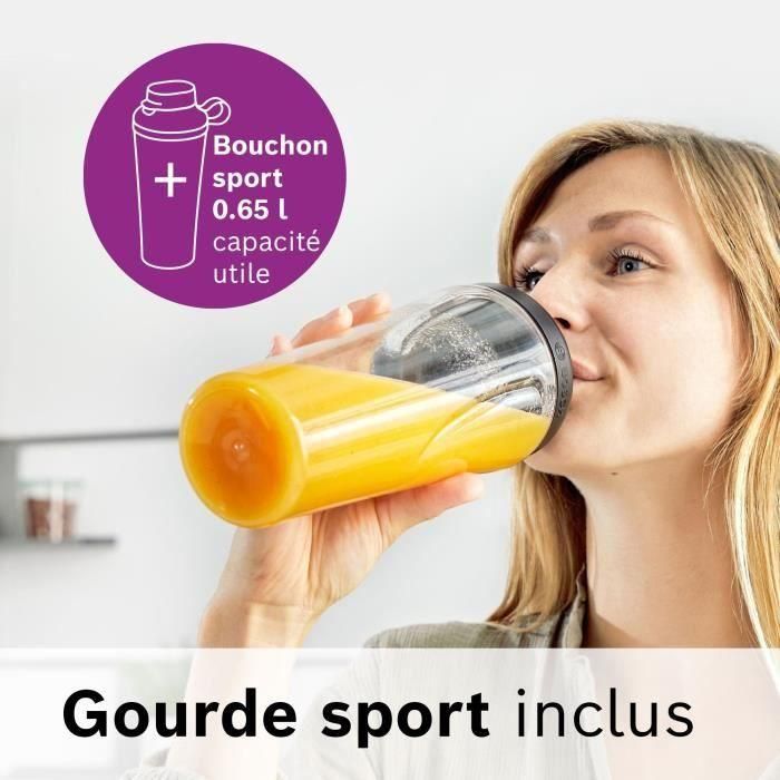 Bosch VitaPower MMB614GO - Mixeur Blender 1200 W, 2 vitesses + Turbo, Bol 2 L Tritan, 4 lames, 30 000 tr/min, Fonction gourde 650 ml incluse, Noir Bosch VitaPower MMB614GO - Mixeur Blender 1200 W, 2 vitesses + Turbo, Bol 2 L Tritan, 4 lames, 30 000 tr/min, Fonction gourde 650 ml incluse, Noir