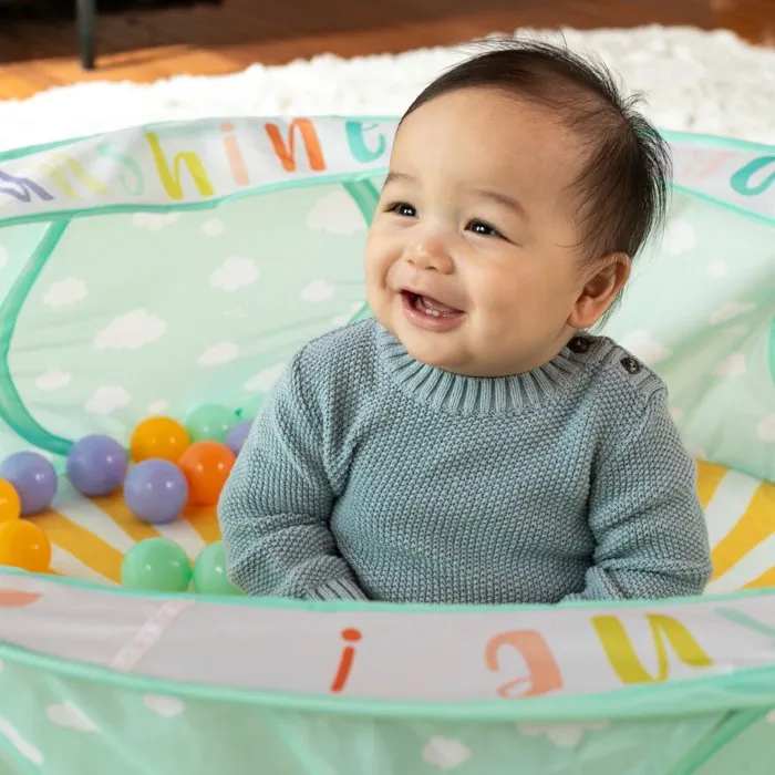 Infantino - Aire de jeu à balles pop up, 50 balles souples incluses avec sac de rangement, diamètre 88 cm pour motricité bébé