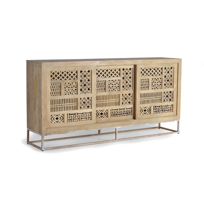 GINER Y COLOMER - Buffet en bois de manguier et métal, 3 portes coulissantes, couleur naturel, 190x95x40 cm 1 GINER Y COLOMER - Buffet en bois de manguier et métal, 3 portes coulissantes, couleur naturel, 190x95x40 cm 1