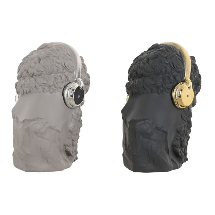 Figurine Décorative Home ESPRIT Noir Gris Doré Argenté Casque 14 x 10 x 17 cm (2 Unités) 1