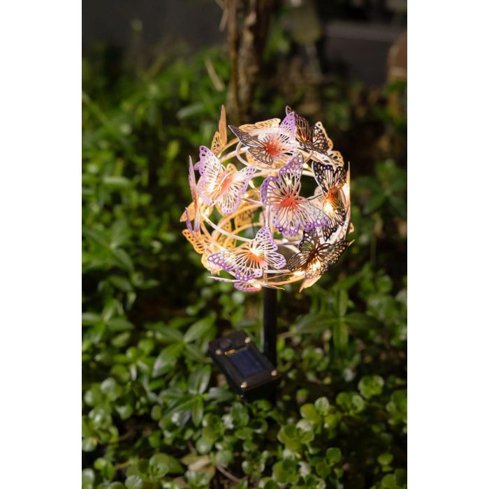 Galix G2623 Décoration Lumineuse Solaire Nuée de Papillons, 24 Micro-LED Blanc Chaud 3000K (3 Lumens), Métal, Hauteur 42 cm