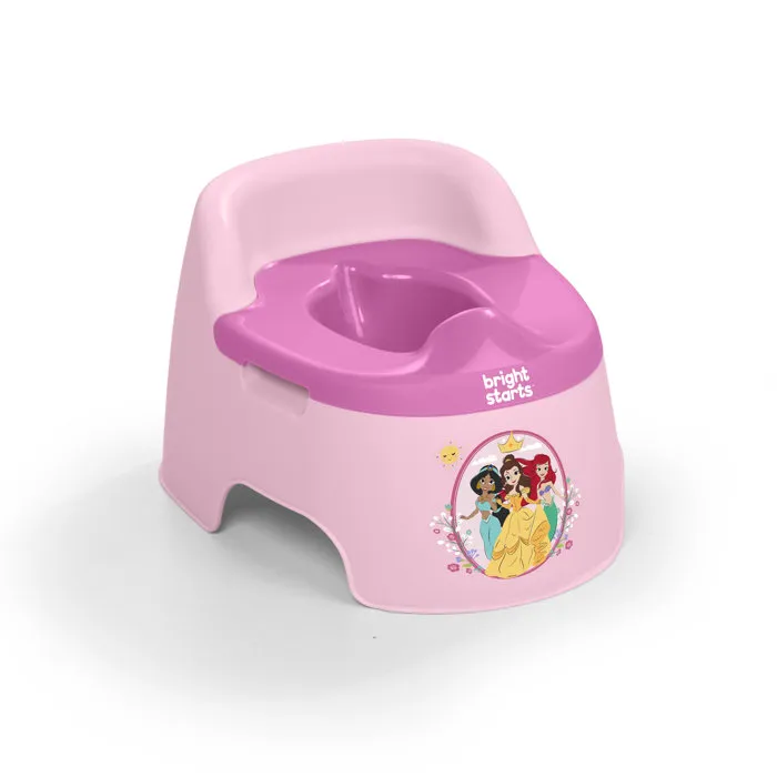 Bright Starts Disney Princess Full Comfort Pot d'Apprentissage Ergonomique pour Enfant - Dossier Haut, Protections Anti-Éclaboussures, Cuvette Amovible - Poids Max 22 kg