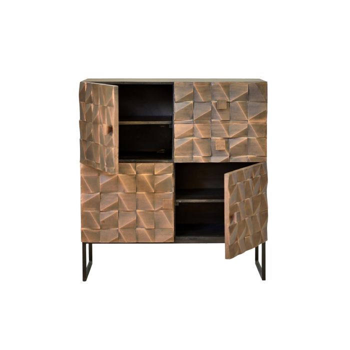 GINER Y COLOMER Buffet en bois de manguier massif avec pattes en fer, 2 tiroirs et 3 portes aux détails en bronze, finition marron foncé - 100x110x42 cm 3