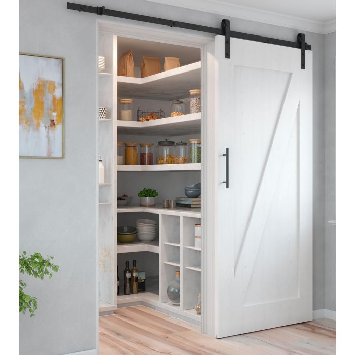 Emuca Kit de quincaillerie pour porte coulissante suspendue en bois de Barn, Sans fermeture souple, panneaux non inclus, Acier et Plastique, Peint en noir 2 Emuca Kit de quincaillerie pour porte coulissante suspendue en bois de Barn, Sans fermeture souple, panneaux non inclus, Acier et Plastique, Peint en noir 2