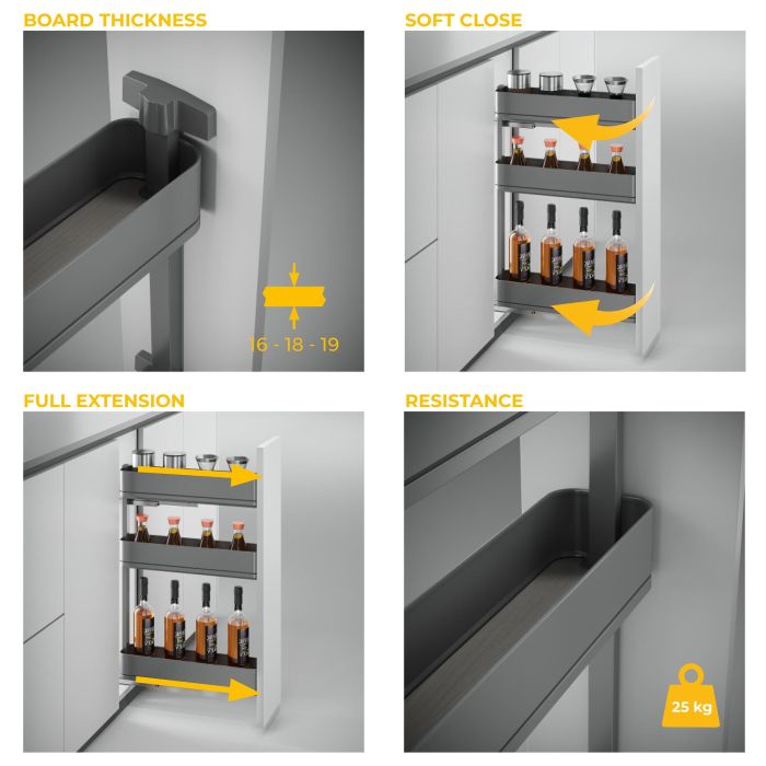 Emuca Porte-bouteilles latéral extractible Harmony avec fermeture amortie, Module largeur 200mm hauteur 800mm, Acier et Bois, Gris anthracite 5 Emuca Porte-bouteilles latéral extractible Harmony avec fermeture amortie, Module largeur 200mm hauteur 800mm, Acier et Bois, Gris anthracite 5
