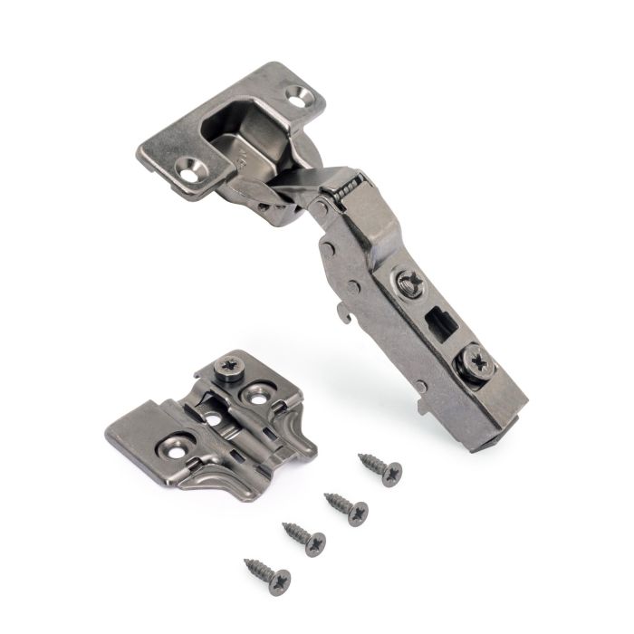 Emuca Lot de 20 charnières coudées X91 avec fermeture amortie et embases à visser, hauteur 0, acier, titane 2 Emuca Lot de 20 charnières coudées X91 avec fermeture amortie et embases à visser, hauteur 0, acier, titane 2
