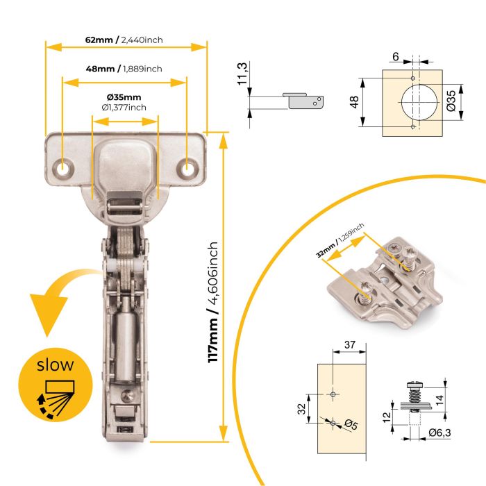 Emuca Lot de 20 charnières droites X91 avec fermeture amortie et embases euro, hauteur 0, acier, nickelé 3 Emuca Lot de 20 charnières droites X91 avec fermeture amortie et embases euro, hauteur 0, acier, nickelé 3