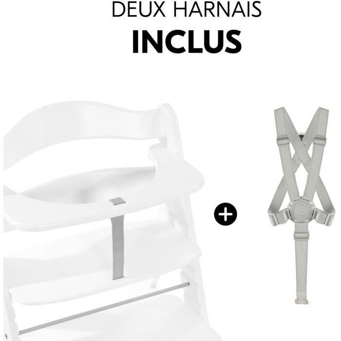 Chaise haute - HAUCK - ALPHA+B - Evolutive - De 6 mois a 90 kg - Bois FSC - Harnais 5 points - Blanc 5