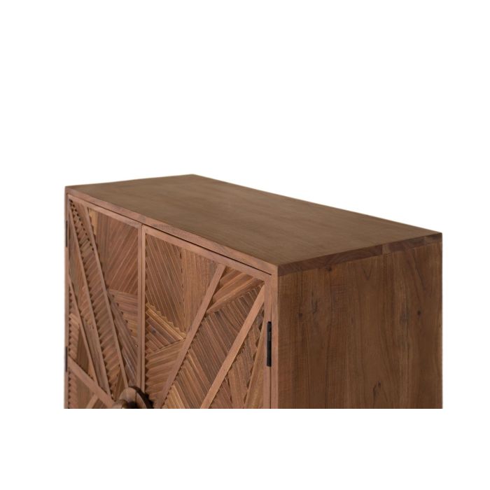 GINER Y COLOMER Buffet haut en bois de manguier massif avec portes sculptées géométriques, structure avellana sur pieds métalliques coniques, hauteur totale 150 cm, 2 portes 3