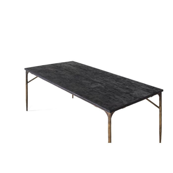 GINER Y COLOMER Table de Salle à Manger Rectangulaire 200 cm en Bois Massif et Métal Noir et Doré, Style Industriel Contemporain 2 GINER Y COLOMER Table de Salle à Manger Rectangulaire 200 cm en Bois Massif et Métal Noir et Doré, Style Industriel Contemporain 2