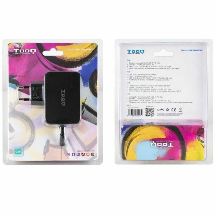 Chargeur d'ordinateur portable TooQ GAN USB-C PD 45W 45 W 18 Chargeur d'ordinateur portable TooQ GAN USB-C PD 45W 45 W 18