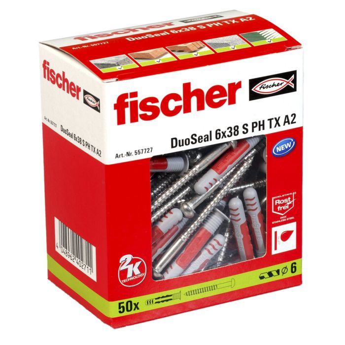 Chevilles et vis Fischer DuoSeal 557727 S A2 Imperméables Ø 6 x 38 mm (50 Unités) 1