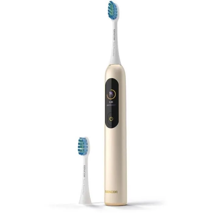 Sencor SOC 5011GD Brosse à dents électrique - Affichage numérique, 4 modes, 38000 mouvements/min, capteur de pression, autonomie 30 jours, étanche IPX7, charge USB-C