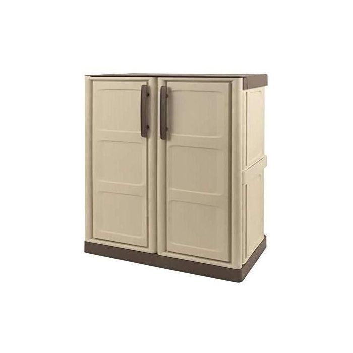 Armoire de rangement basse en résine TOOD - Taupe/écru - 1 tablette - Plastique recyclable 1