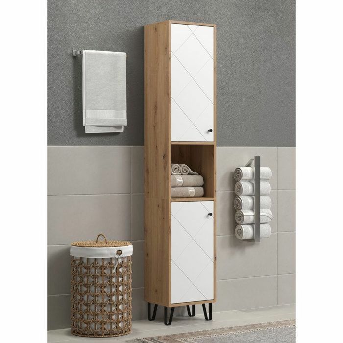 TRENDTEAM TRE1699334011565 Armario Alto 2 Puertas Serie Touch Blanco/Marrón 36 cm