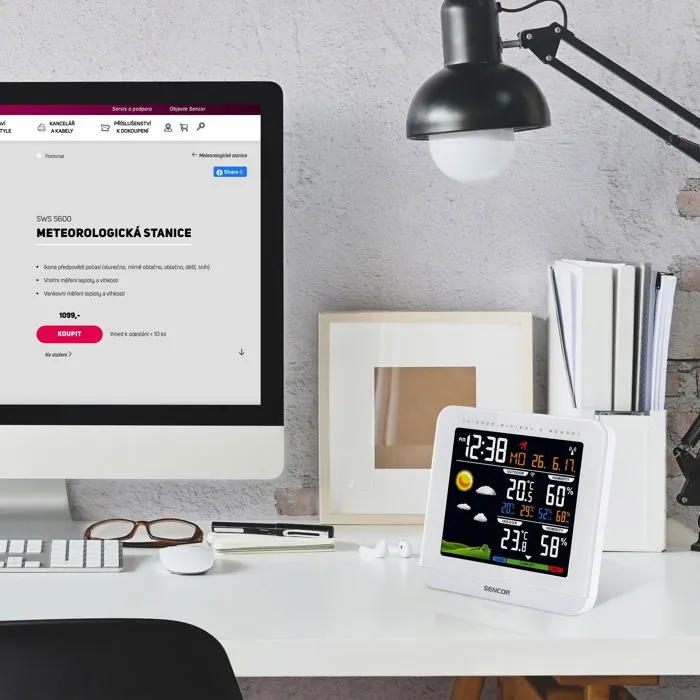 Sencor SWS 5600 - Station météo sans fil avec capteur extérieur, intérieur/extérieur, DCF77, LCD couleur