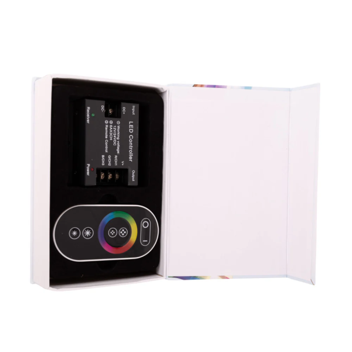 Contrôleur LED RGB RF avec Télécommande Circulaire Tactile 12-24VDC 216/432W Contrôleur LED RGB RF avec Télécommande Circulaire Tactile 12-24VDC 216/432W