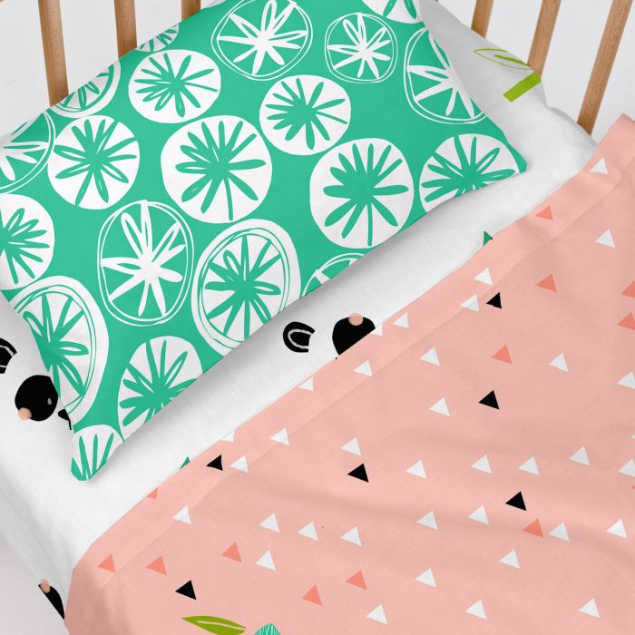 Jeu de draps HappyFriday Moshi Moshi Panda garden Rose Lit de bébé 2 Pièces 2