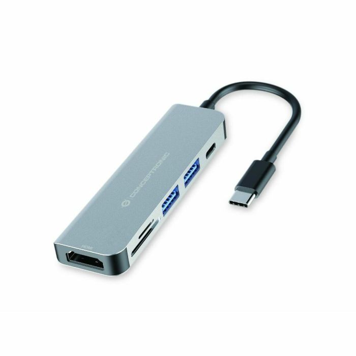 Hub USB Conceptronic 6 en 1 Gris Aluminium 0 Hub USB Conceptronic 6 en 1 Gris Aluminium 0