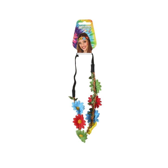 Diadema Bandeau de Tête avec Fleurs Multicolores Style Hippie des Années 60 - Accessoire de Festival et Déguisement Vibrant