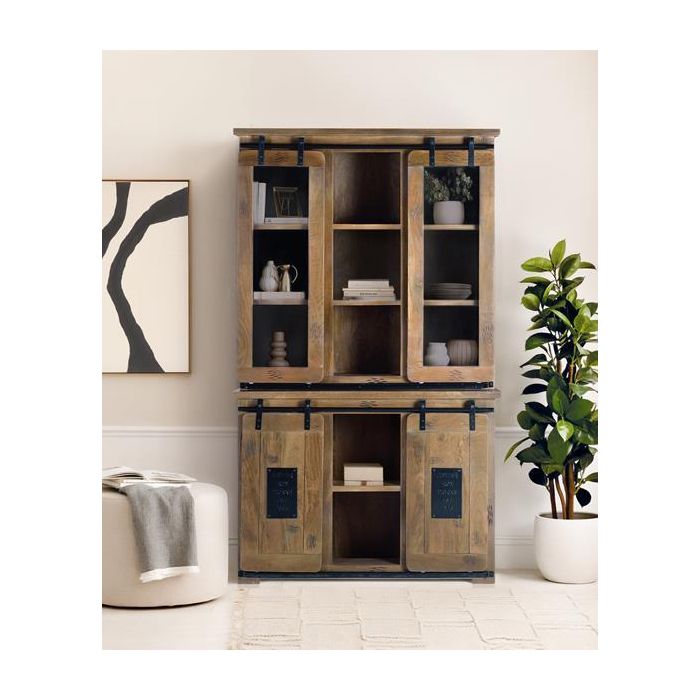 GINER Y COLOMER Armoire / Placard en Mango et Métal, 4 Portes Coulissantes, 200 x 100 x 47 cm, Style Industriel, Couleur Naturel et Noir 7