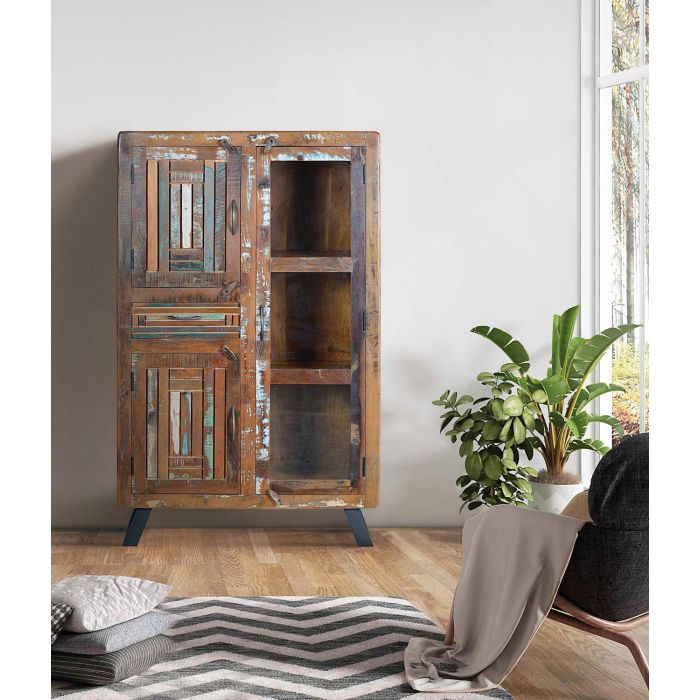 GINER Y COLOMER Vitrina Buffet en Bois de Mango Recyclé avec Pieds en Métal Multicolore 3 Portes 1 Tiroir 140x90x38 cm 7