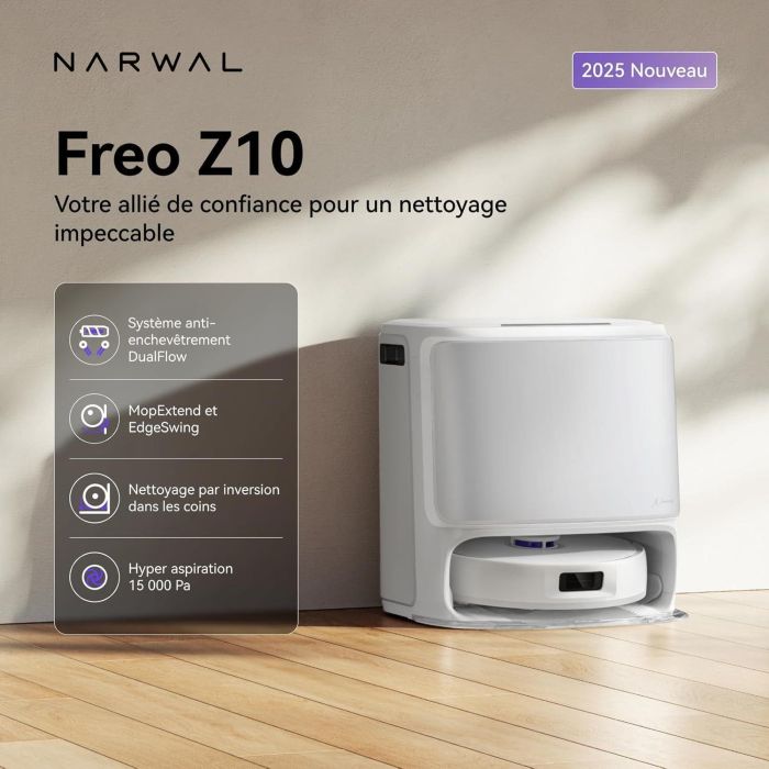 NARWAL Freo Z10 - Robot Aspirateur et Laveur avec Systeme Anti-Enchevetrement - 15000 Pa - Base Autonome - Nettoyage a 75°C 1