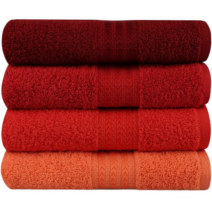 Ensemble de 4 serviettes de main en coton 100% - 50 x 90 cm - Orange - Douces et absorbantes pour salle de bain Ensemble de 4 serviettes de main en coton 100% - 50 x 90 cm - Orange - Douces et absorbantes pour salle de bain