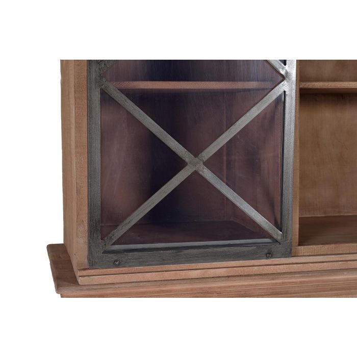 GINER Y COLOMER Buffet industriel en bois de manguier et métal avec 4 portes coulissantes et 6 tiroirs, 220 x 200 x 45 cm, finition naturel et gris foncé vieilli 4