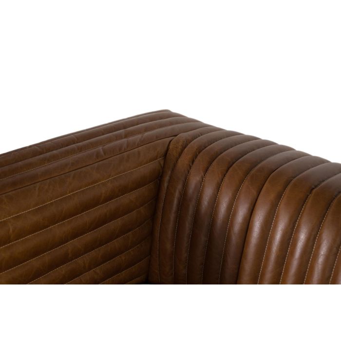 GINER Y COLOMER - Canapé 3 Places en Cuir Vintage avec Pattes en Acier - Style Moderne et Confortable - Dimensions: 220x98x67 cm - Marron 5