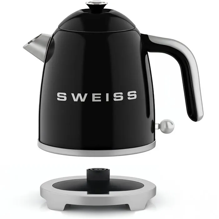 Sweiss KTS9 Bouilloire électrique vintage 1000 W 1 L inox Noir, socle rotatif 360°