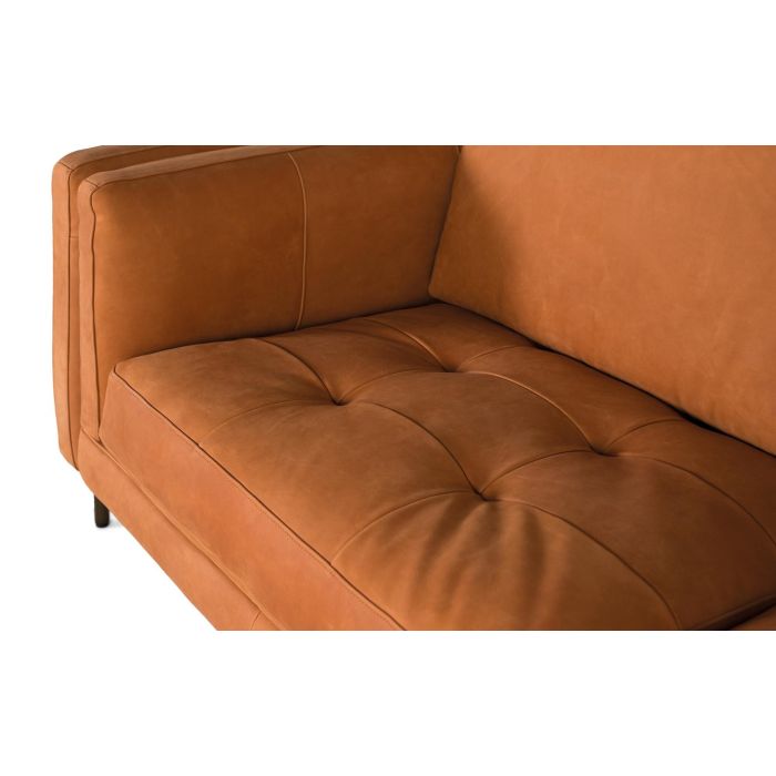 GINER Y COLOMER Canapé en cuir 3 places vintage 227 cm, canapé droit avec pattes en métal laiton, cuir chaleureux brun aux reflets orange 5