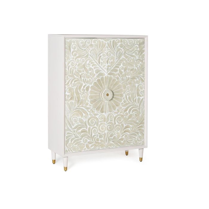 GINER Y COLOMER - Dora2 - Buffet en bois de manguier massif couleur blanc avec détails dorés - Sculpté à la main - 140x100x40 cm 0 GINER Y COLOMER - Dora2 - Buffet en bois de manguier massif couleur blanc avec détails dorés - Sculpté à la main - 140x100x40 cm 0