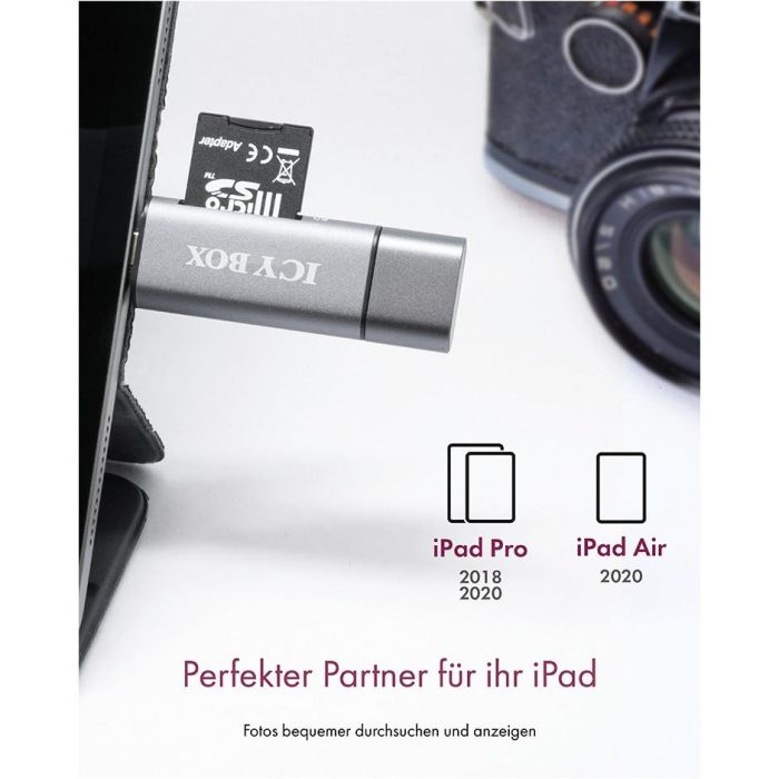 ICY BOX IB-CR200-C Lecteur de cartes SD et MicroSD USB 2.0 - Noir, Aluminium, 480 Mbit/s, Plug & Play