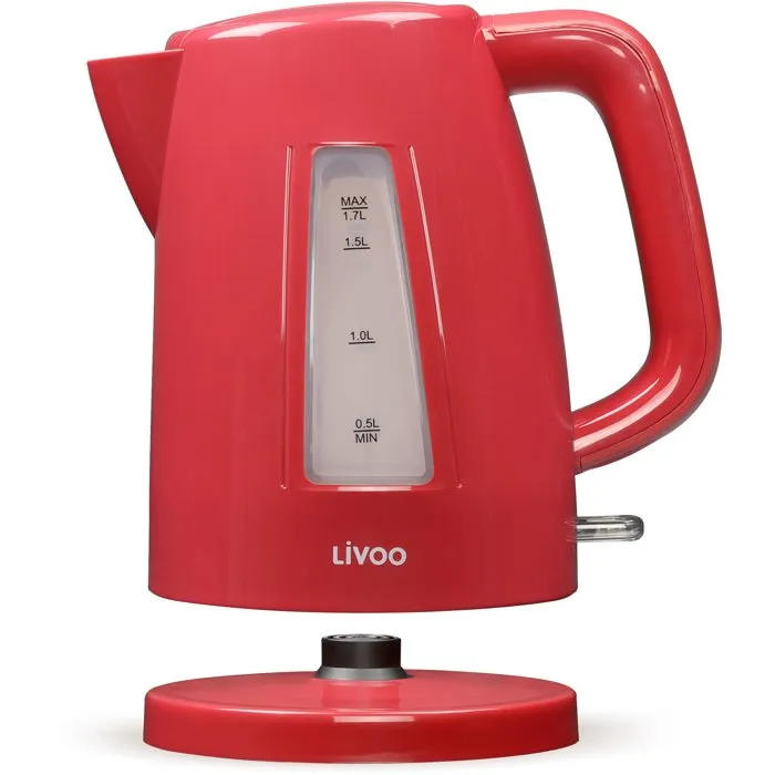 Livoo Bouilloire Électrique DOD184RC Rouge 1,7 L 2200 W - Base Pivotante 360°, Filtre Anticalcaire et Arrêt Automatique