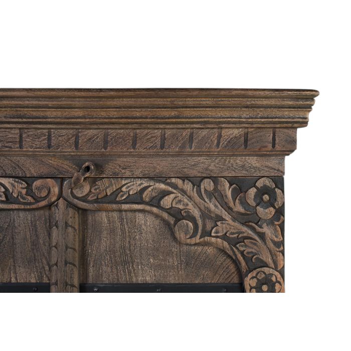 GINER Y COLOMER Buffet 4 portes en bois de manguier massif, fabriqué à la main, portes sculptées motifs floraux avec ferrures et poignées en fer vieilli, couleur marron 3
