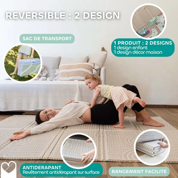 Beaba Tapis de motricité XXL Play Life Arch 200 x 150 cm - Mousse haute densité, double face, imperméable - Pour jeux, détente, yoga