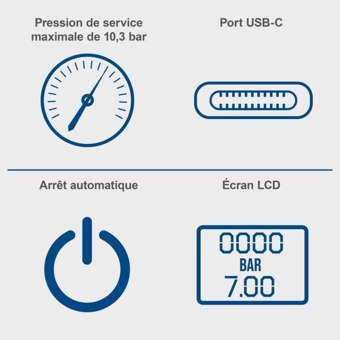 gonfleur electrique compresseur a air portatif sans fil 10,3 bars 150 psi convient pour velo voiture moto sport -AC10/8V - SCHEPPACH 2