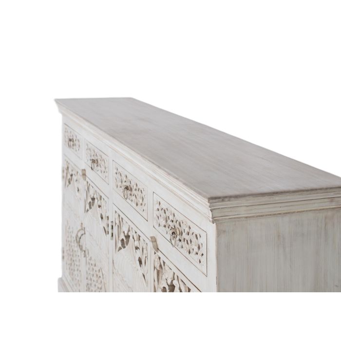 Buffet GINER Y COLOMER en bois de manguier, 4 portes et 4 tiroirs, couleur blanc vieilli - 180x40x90 cm Buffet GINER Y COLOMER en bois de manguier, 4 portes et 4 tiroirs, couleur blanc vieilli - 180x40x90 cm