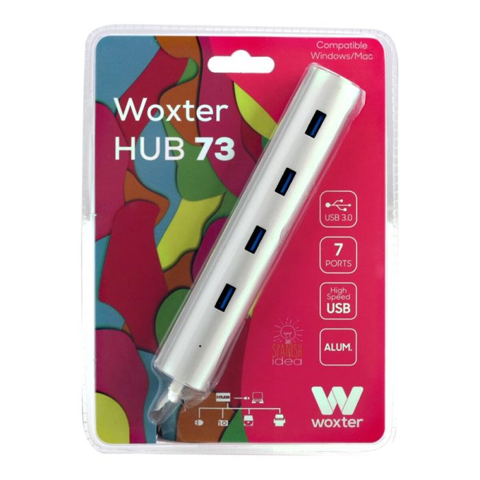 Hub USB Woxter PE26-142 Blanc Argenté Aluminium (1 Unité) 1