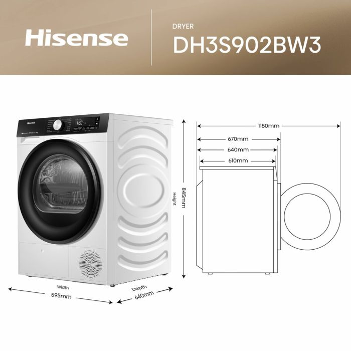 Sécheuse Hisense DH3S902BW3 9 kg 18