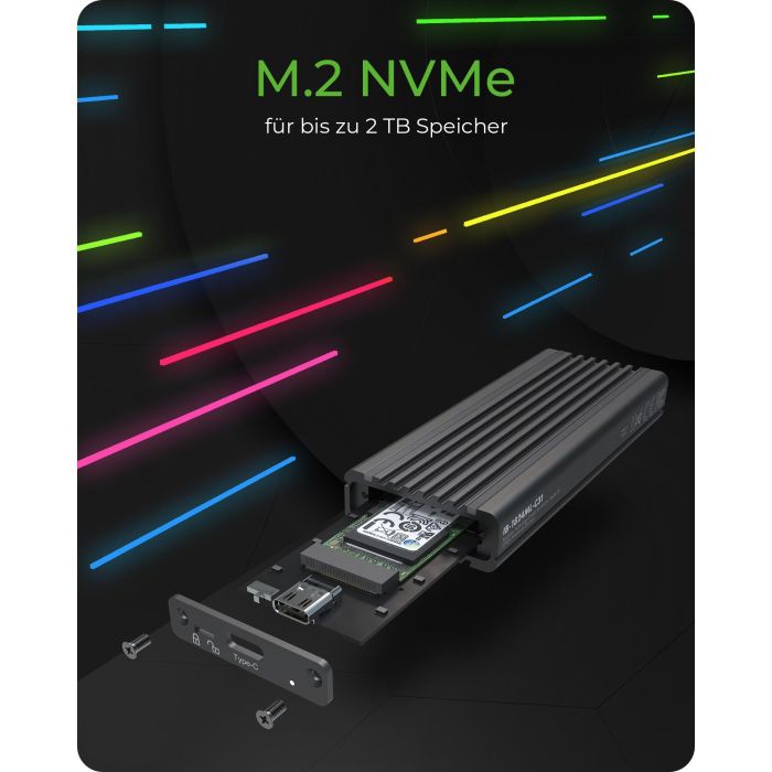 ICY BOX IB-1824ML-C31 Externes USB-C 3.2 Gehäuse für M.2 NVMe SSD mit LED-Beleuchtung 8