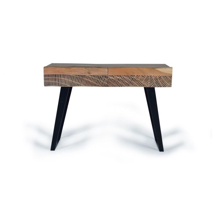 GINER Y COLOMER Console de Salon en Acacia et Métal, 2 Tiroirs, Sculpture à la Main, Dimensions 110 x 40 x 77 cm, Finition Naturelle 1 GINER Y COLOMER Console de Salon en Acacia et Métal, 2 Tiroirs, Sculpture à la Main, Dimensions 110 x 40 x 77 cm, Finition Naturelle 1